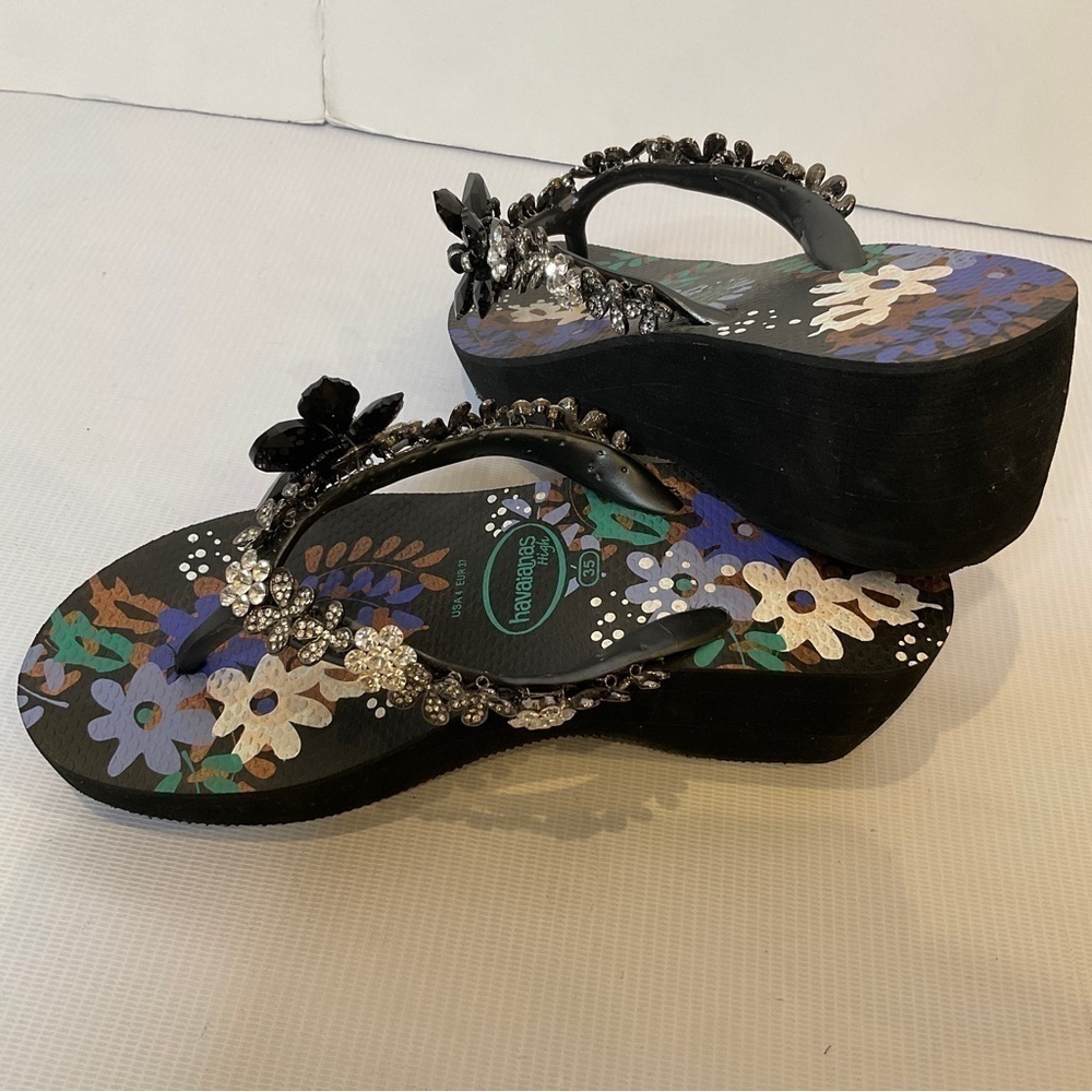Havaianas Embellished High Wedge Rubber Sandals Size 4 - Picture 7 of 13